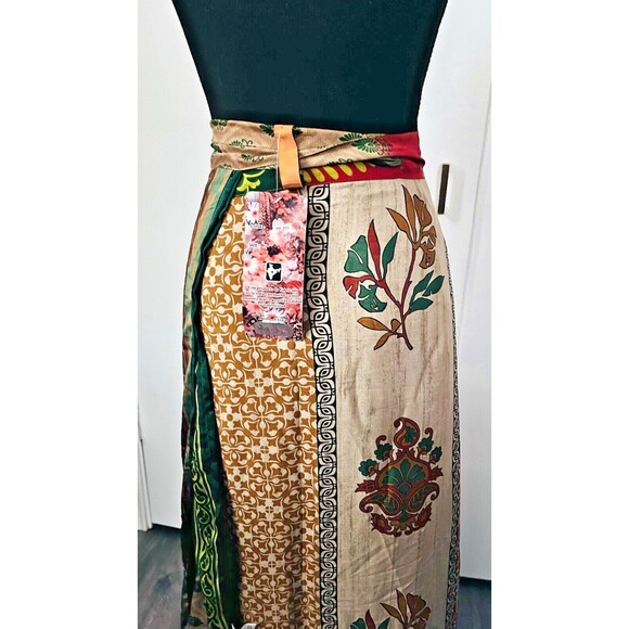 Maxi Reversible Sari Silk Wrap Skirt OSFM Multi layer Hippie Boho Festival Art - Picture 3 of 11